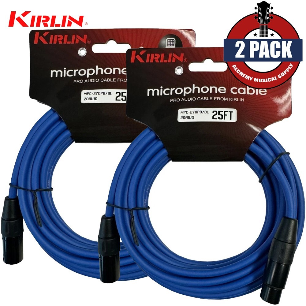 2-PACK Kirlin 25FT XLR Male to XLR Female 20AWG Microphone Cable Blue
