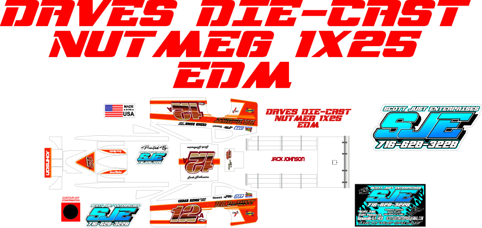 NUTMEG EDM DIRT MODIFIED 1X25 SCALE JACK JOHNSON 12A 1988  THEME WRAP KIT