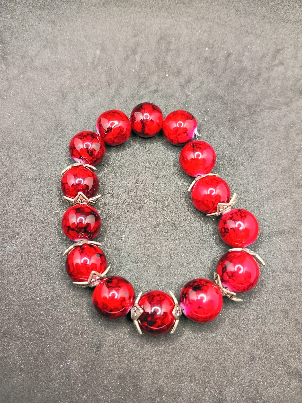 handmade artisan red beaded stretch bracelet