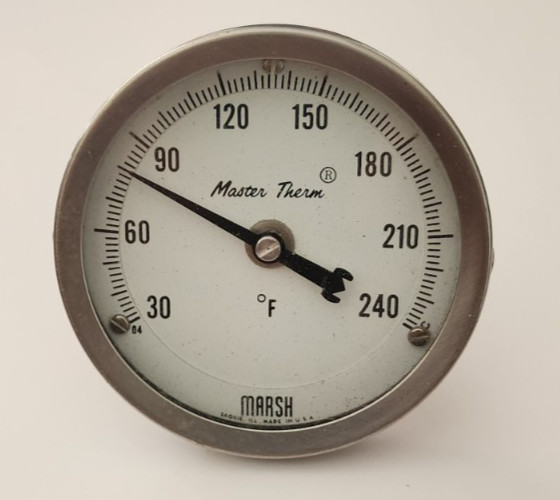 Marsh Master Therm 3" thermometer 2" Stem 3/4" NPT 0-250F Used good condition