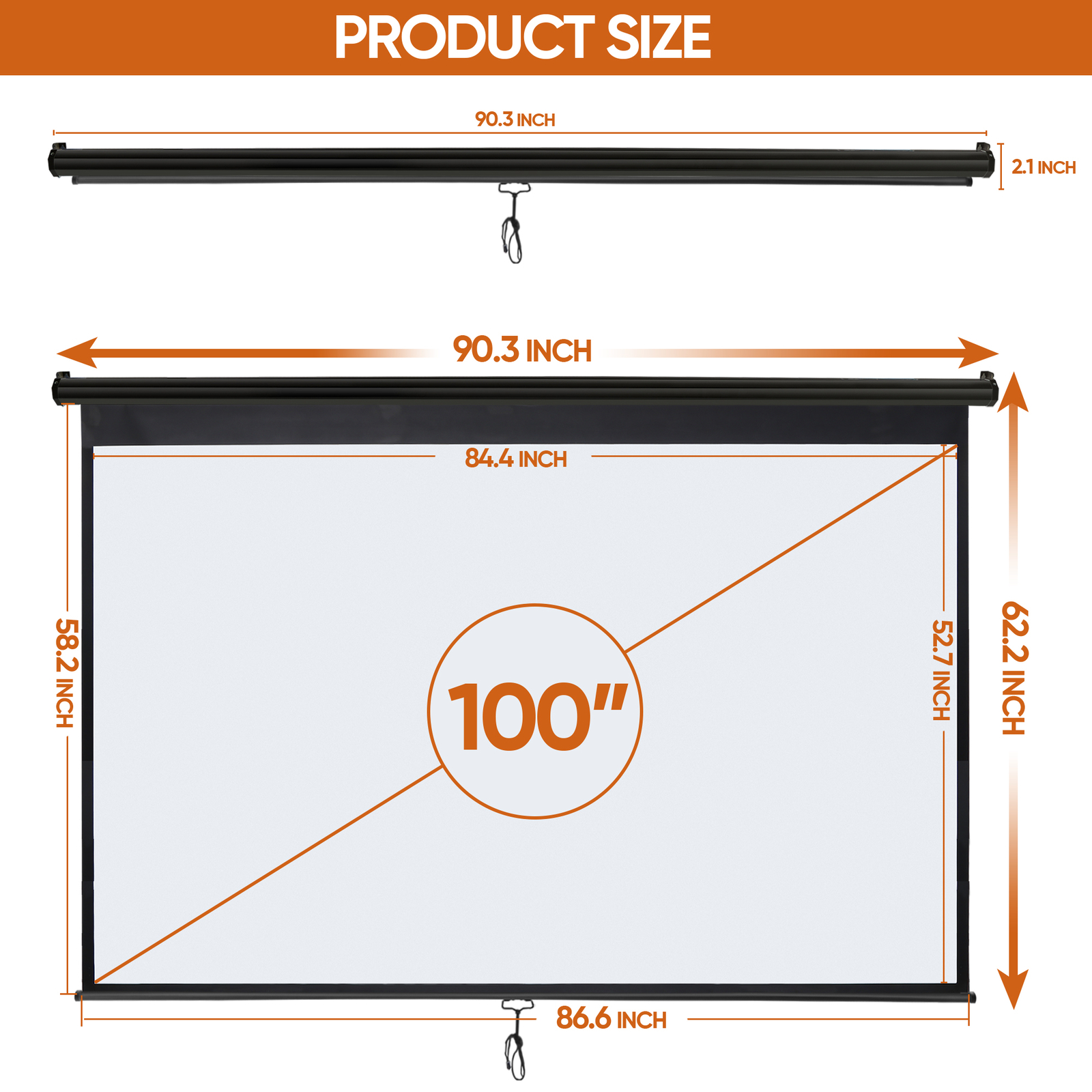 Black Projector Screen Pull Down 16:10 Foldable Wall Mount HD Projection Screen