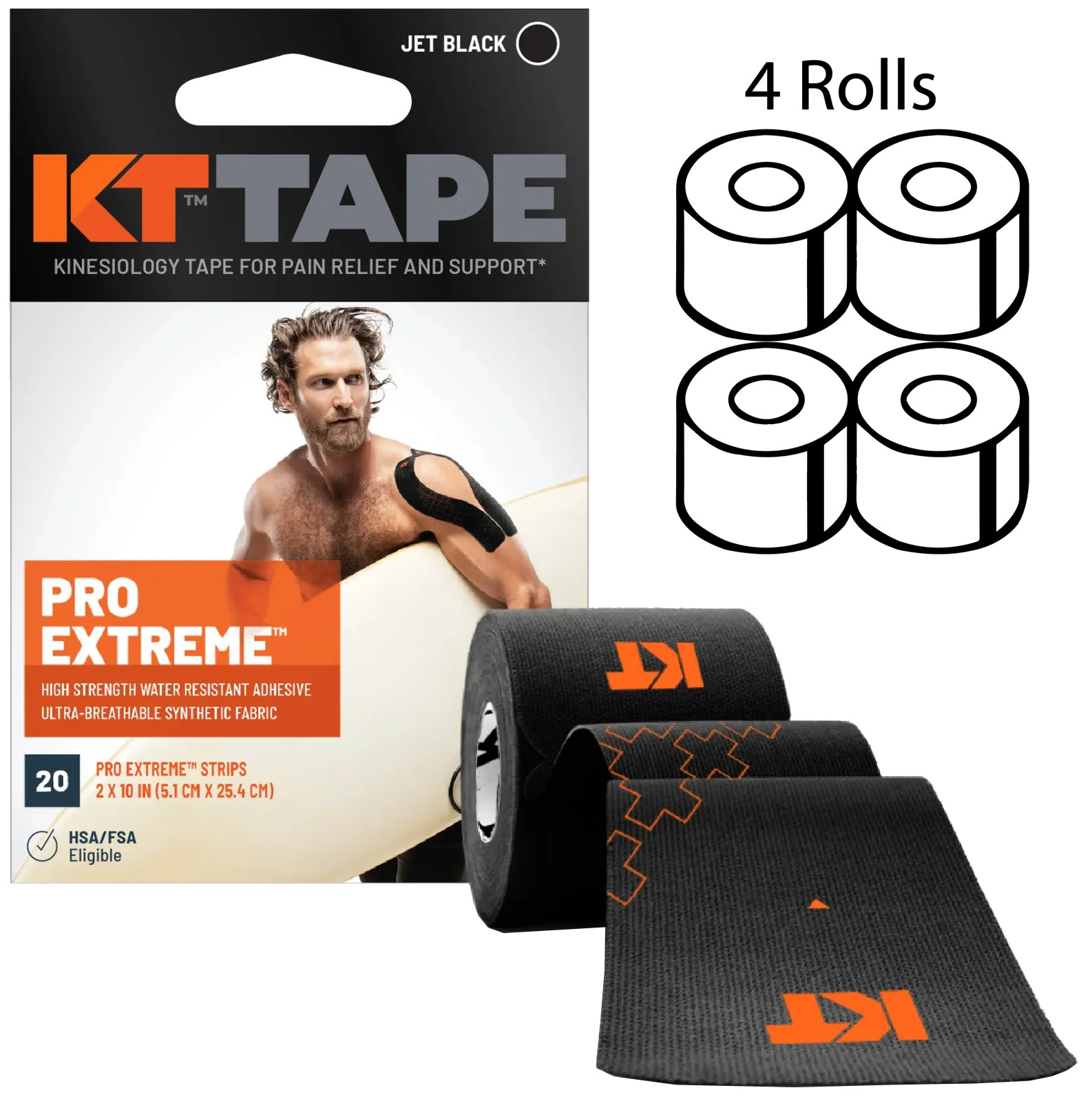 KT Tape Pro Extreme 20 Strip 10" Precut Jet Black New (Lot Of 4)