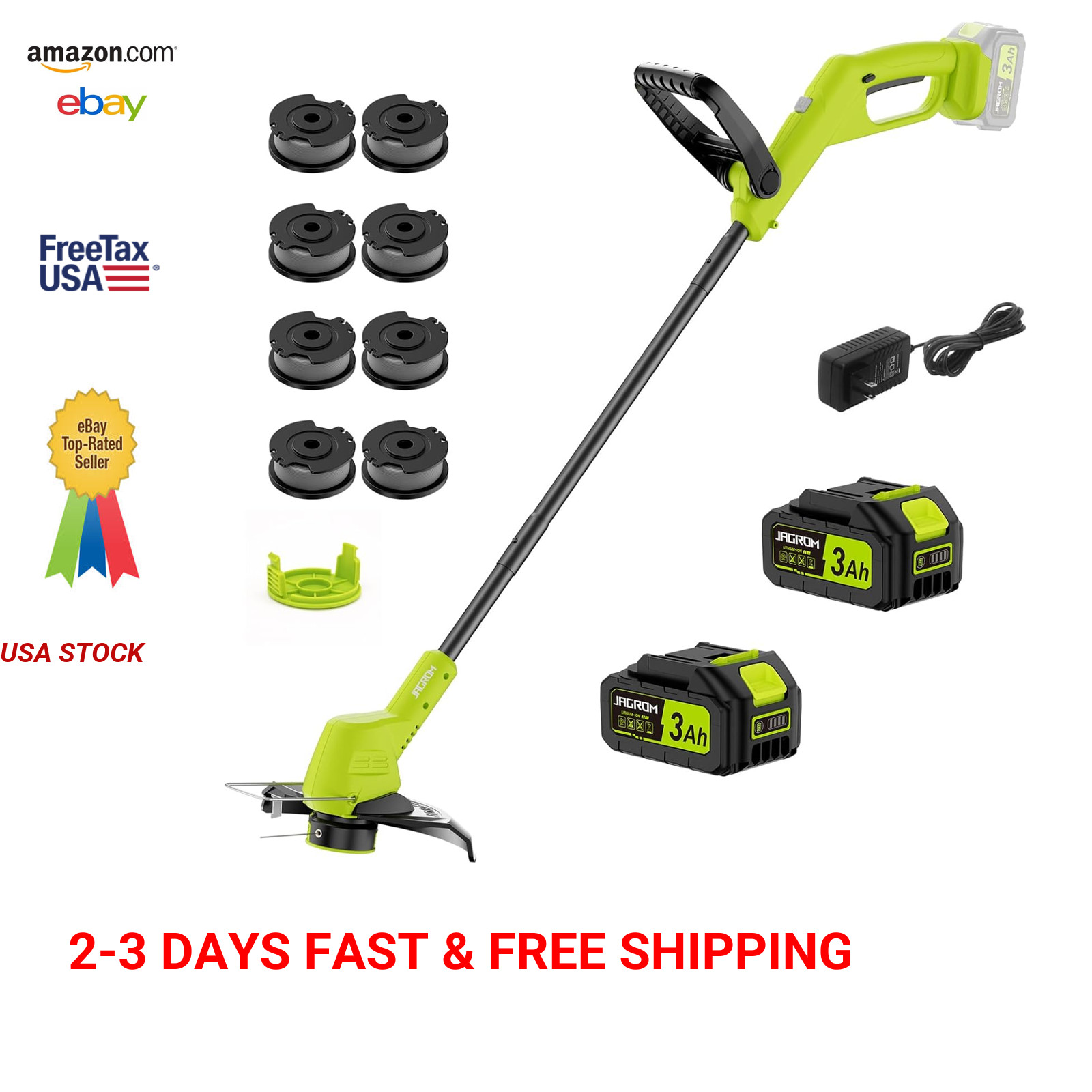 21V Cordless String Trimmer with 2x3.0Ah Batteries and Charger, 12 Inch Electric