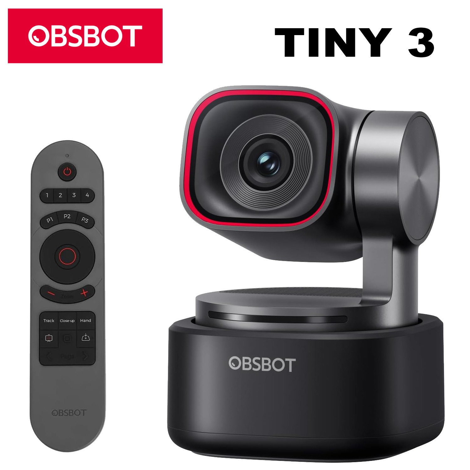 OBSBOT Tiny 3 AI-Powered Spatial Audio 4K PTZ Webcam AI Tracking & Remote Control