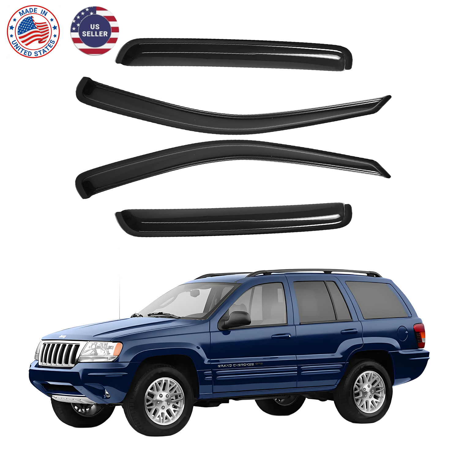 4X For Jeep Grand Cherokee 1999-2004 Window Visors Rain Guards Deflector