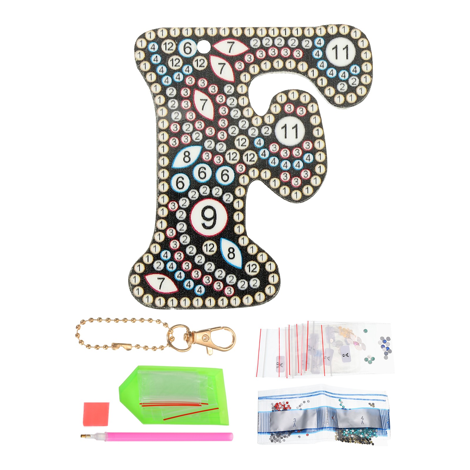 Diamond Art Keychains, 1 PCS Diamond Art Painting Letters Keychains, F