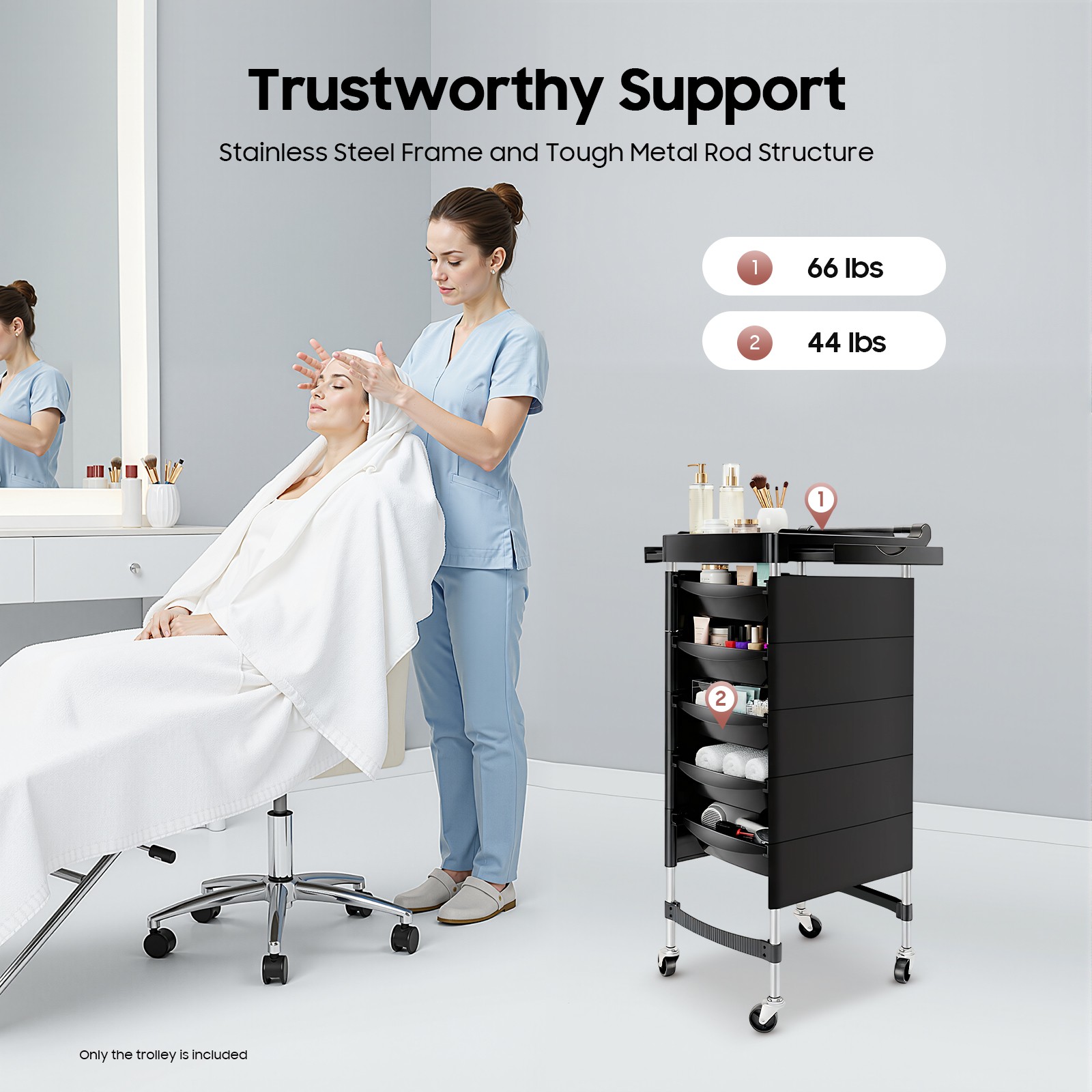5-Drawer Rolling Barber Beauty Salon Cabinet Trolley Stylist Station Equipment