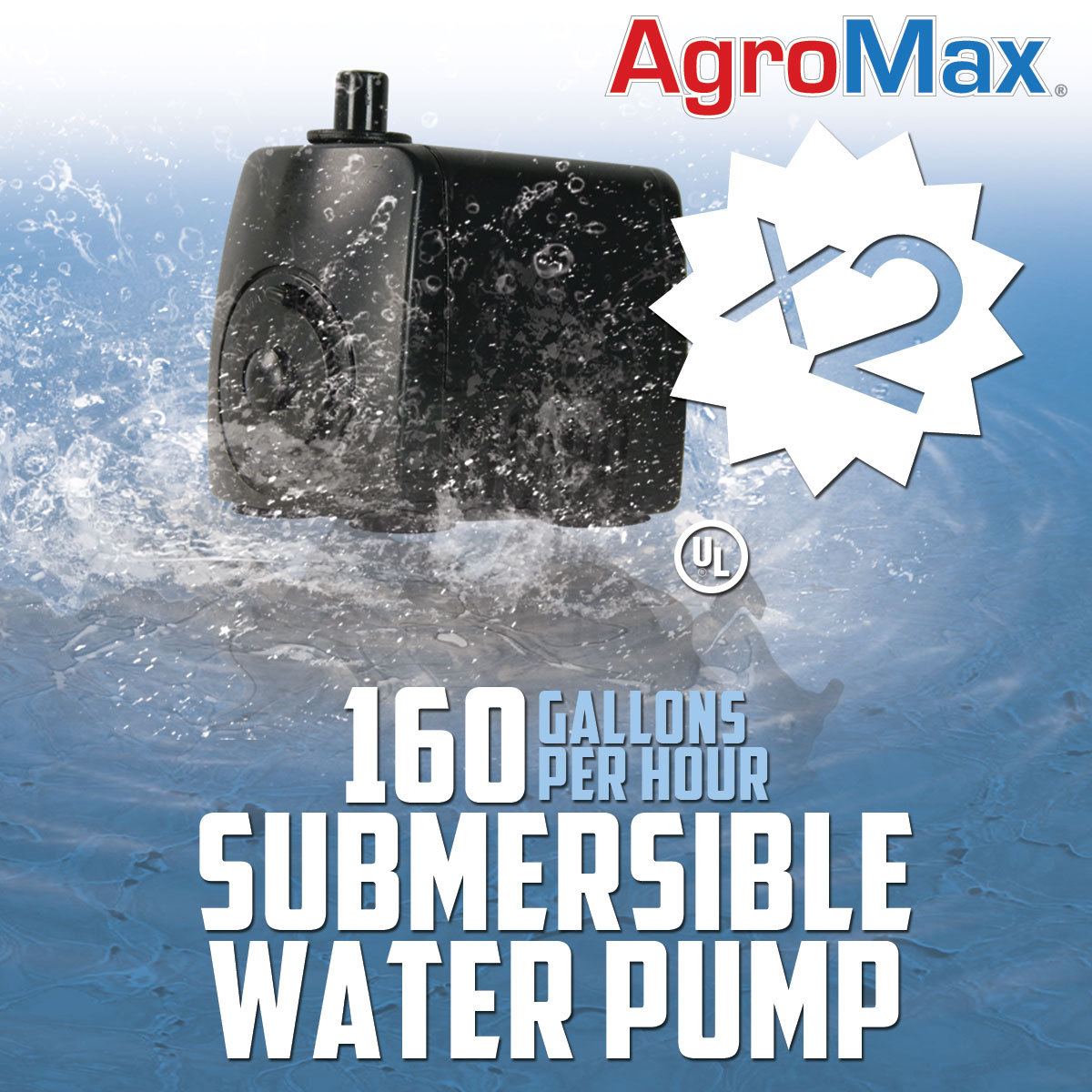 QTY=2 160 GPH SUBMERSIBLE WATER PUMPS gallons per hour aquarium hydroponics