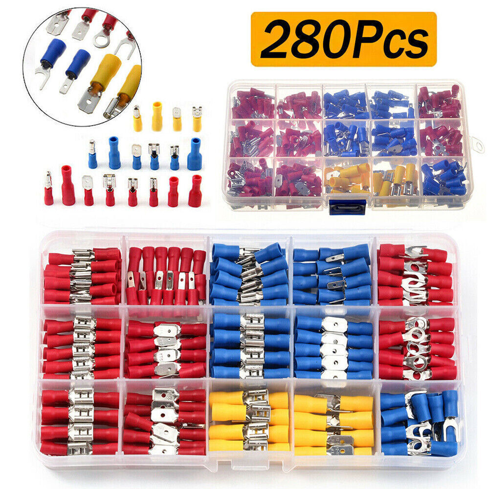 280/500X Assorted Insulated Spade Electrical Wire Connectors Crimp Terminals Kit