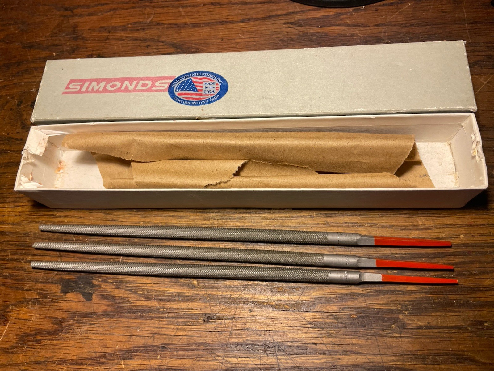 NEW Lot 3 SIMONDS 8' Round Tapered 2nd Cut Files & Original Box Woodworking USA