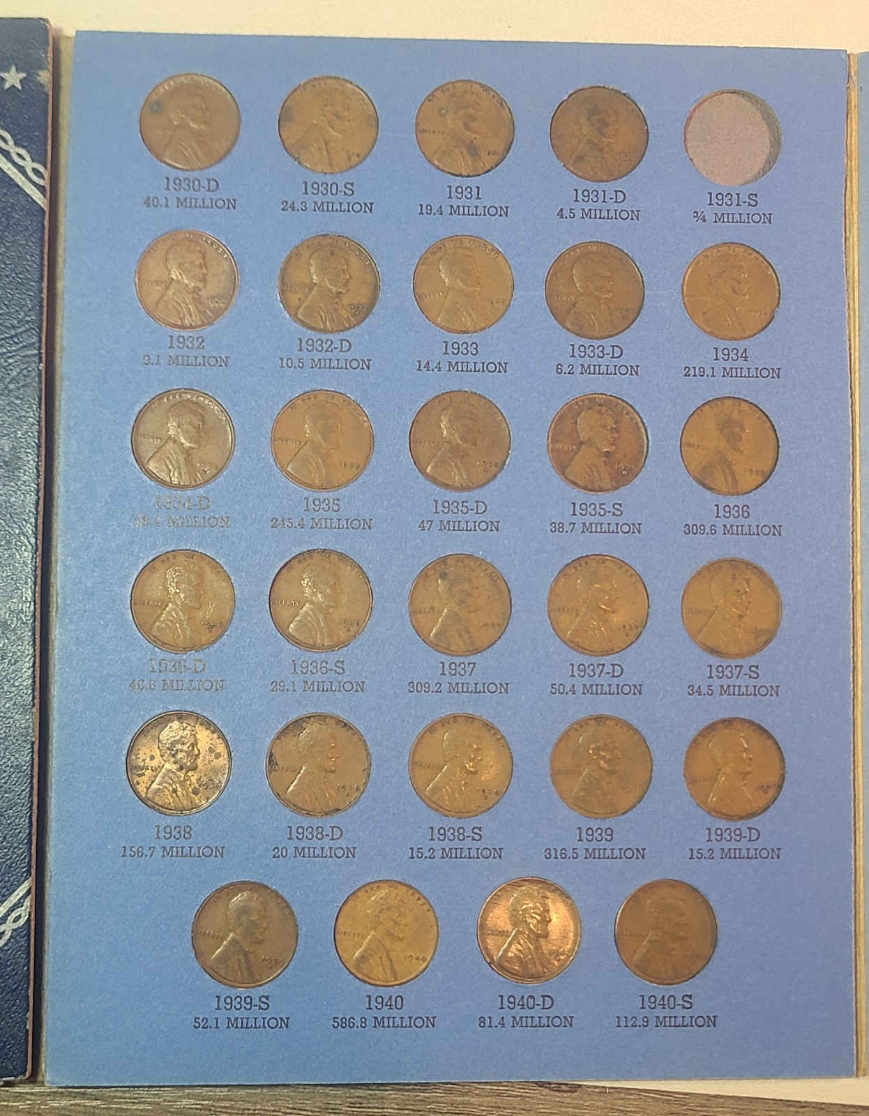 1909-1940 Lincoln Head Wheat Cent Set – 75/89 Complete