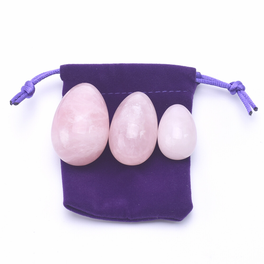 3pcs/set Natural Rose Quartz carved yoni eggs,vagina Exercise,Not Drilled