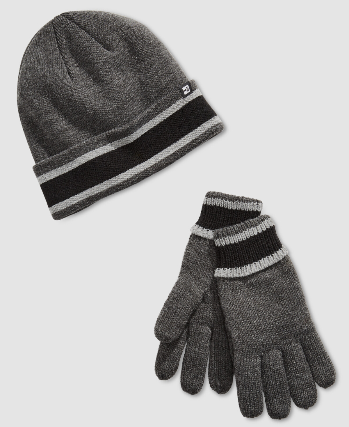 $42 Block Headwear Mens Gray Stripe Cuff Acrylic Beanie Hat & Glove Set One Size