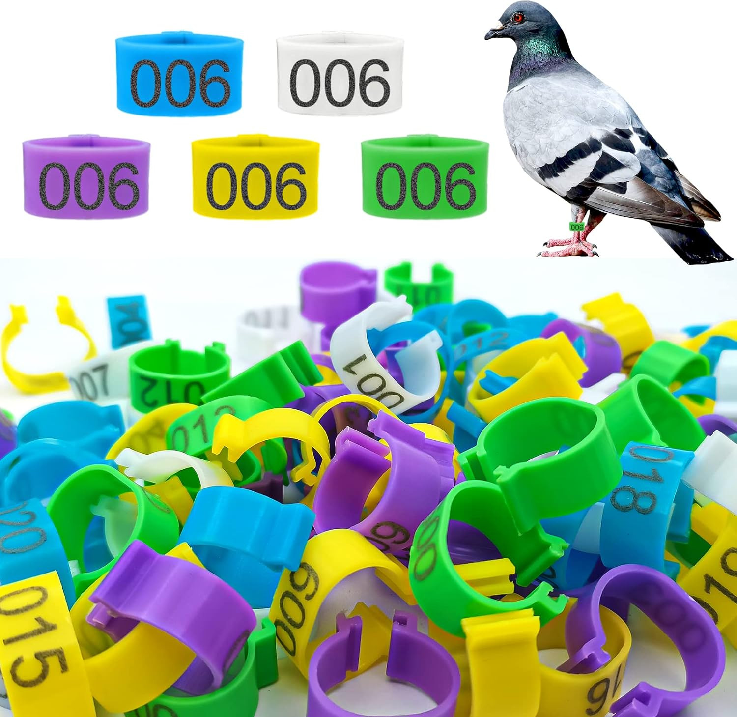 8Mm 100Pcs Pigeon Leg Bands Bird Foot Rings with 5 Colors, Pigeon Bands Clip on