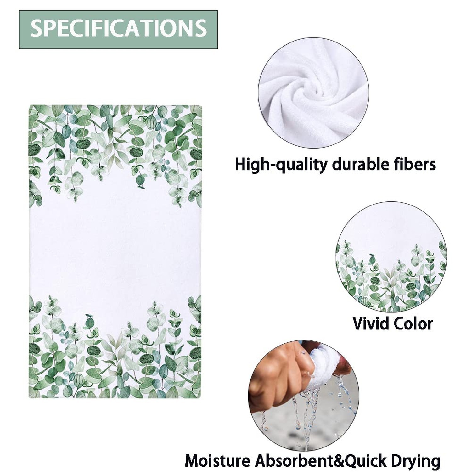 Watercolor Eucalyptus Leaves Home Sweet Home Kitchen Dish Towel 18 x 28 Inch,...