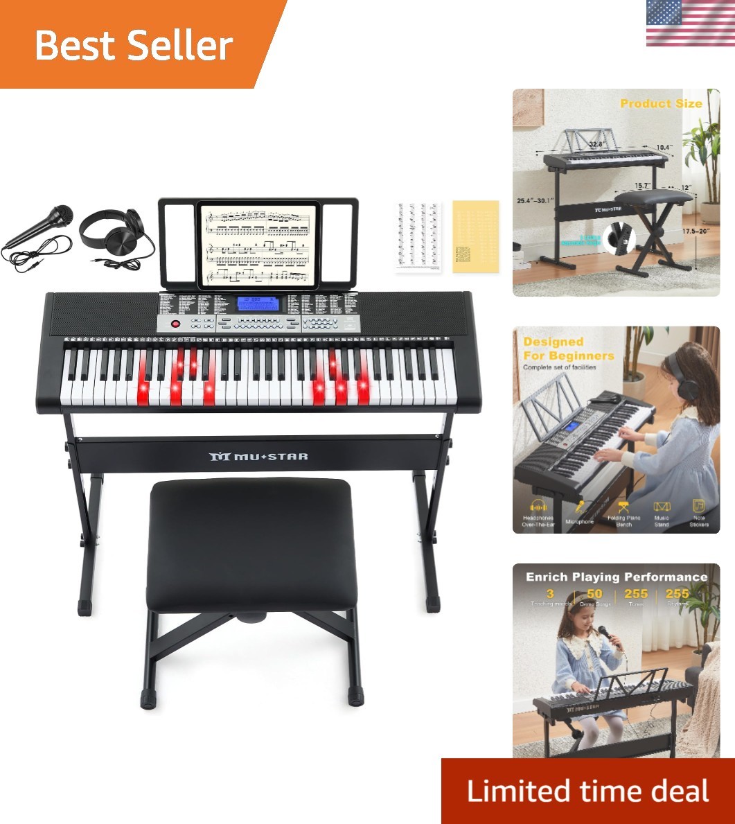 Keyboard Piano, 61 Key Electric Piano Keyboard with Light-Up Keys | 255 Tones...