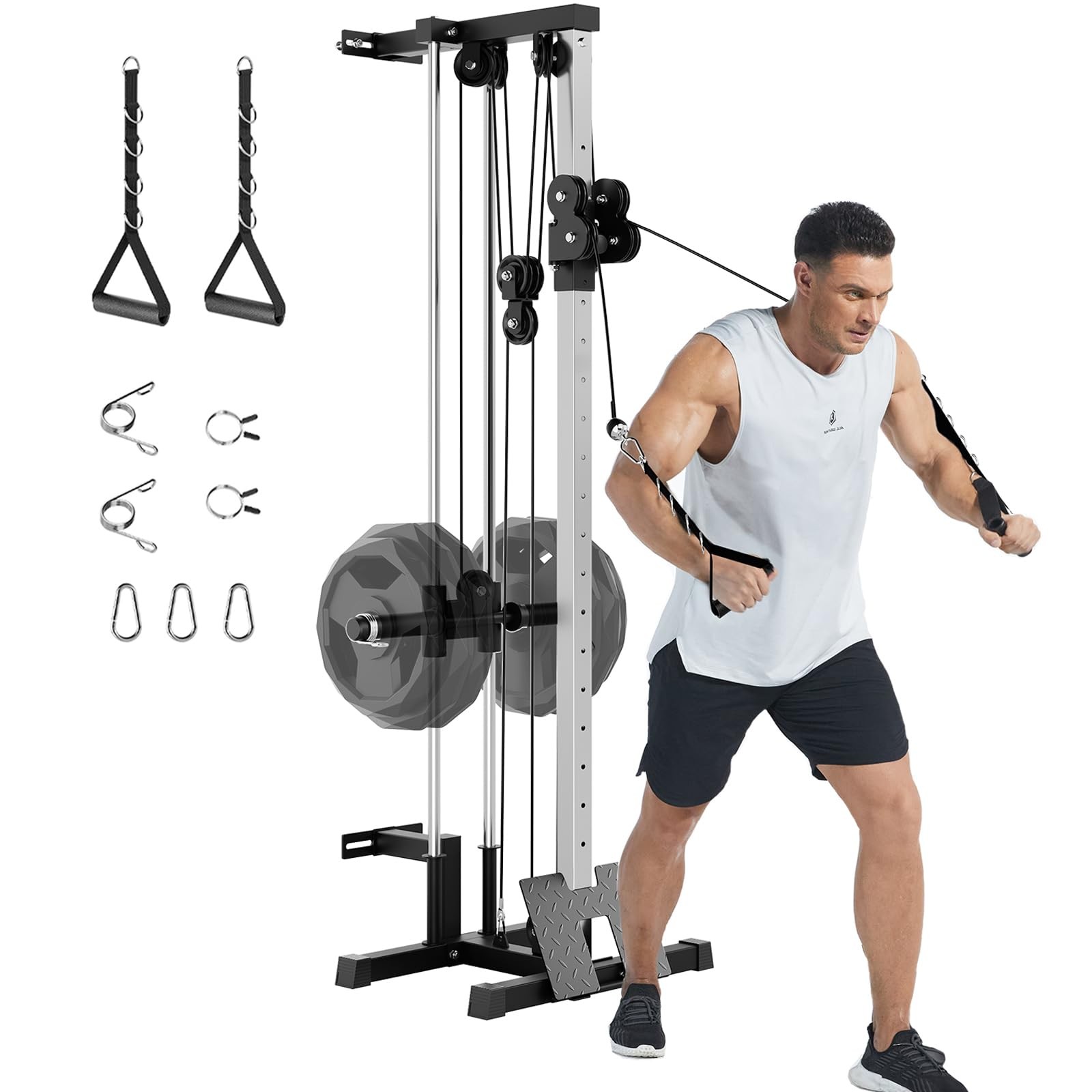 Wall Mount Cable Station LAT Pulldown Machine w/18 Positions Dual Pulley System