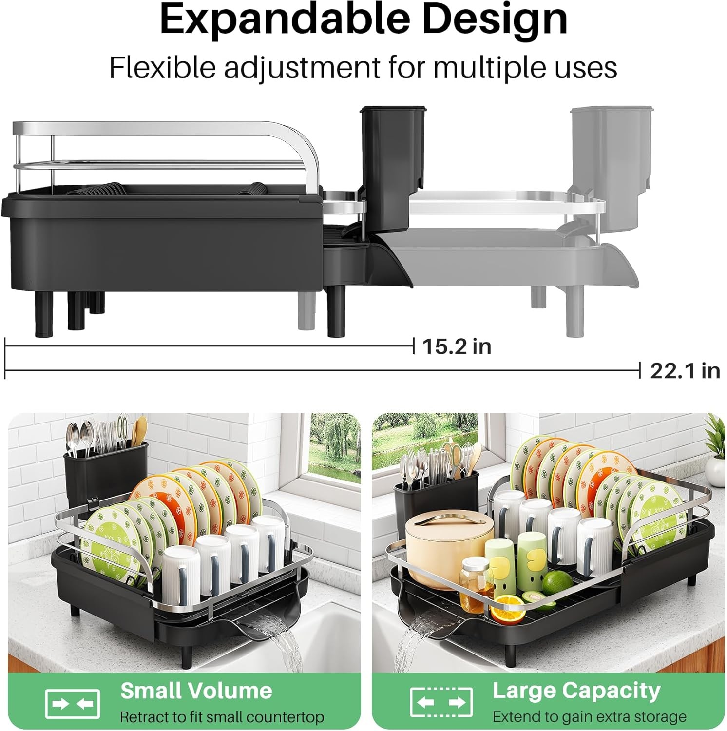 Dish Drying Rack Expandable Dish Rack Kitchen Counter Rust-Resistant Dish