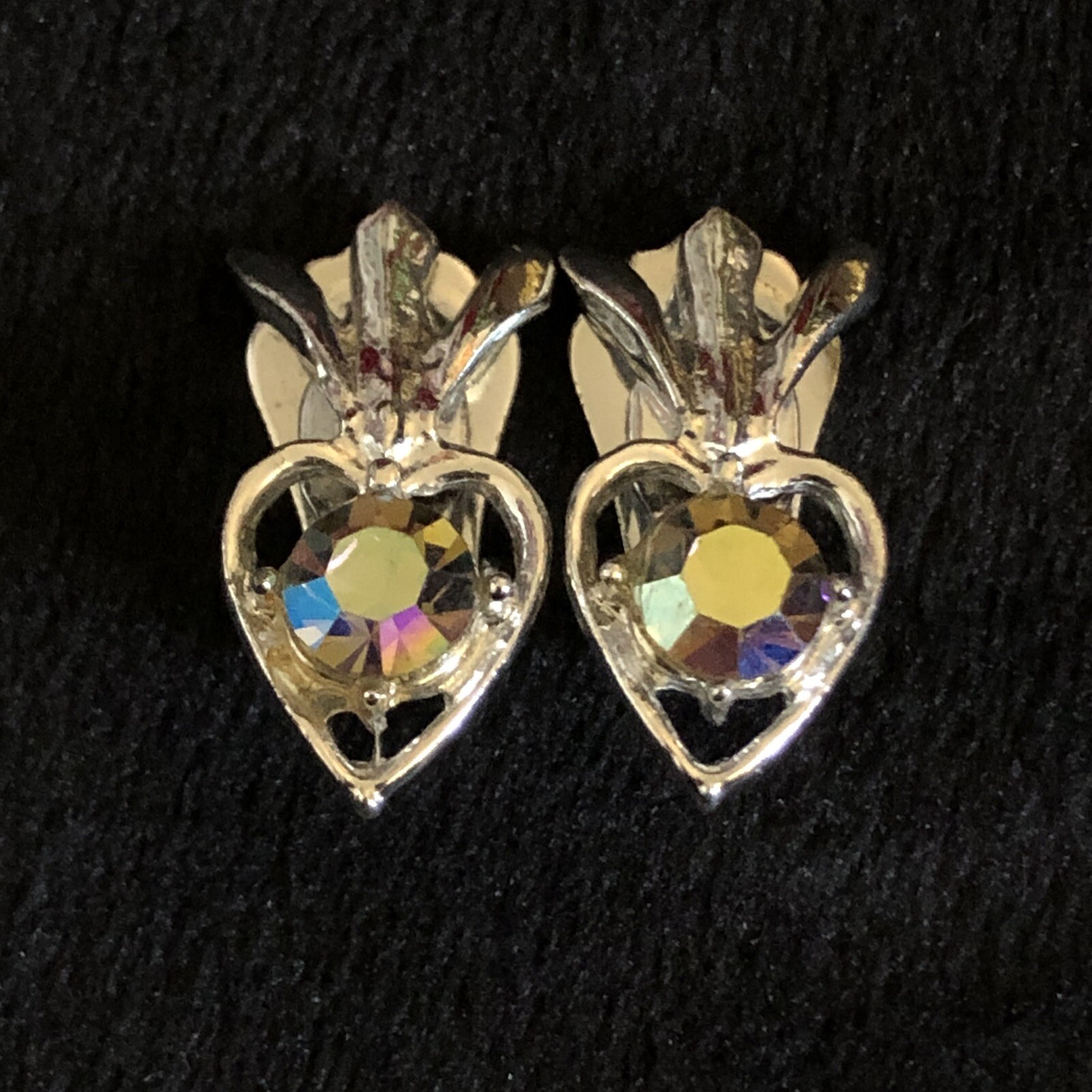AB Rhinestone Silvertone Clip-On Earrings