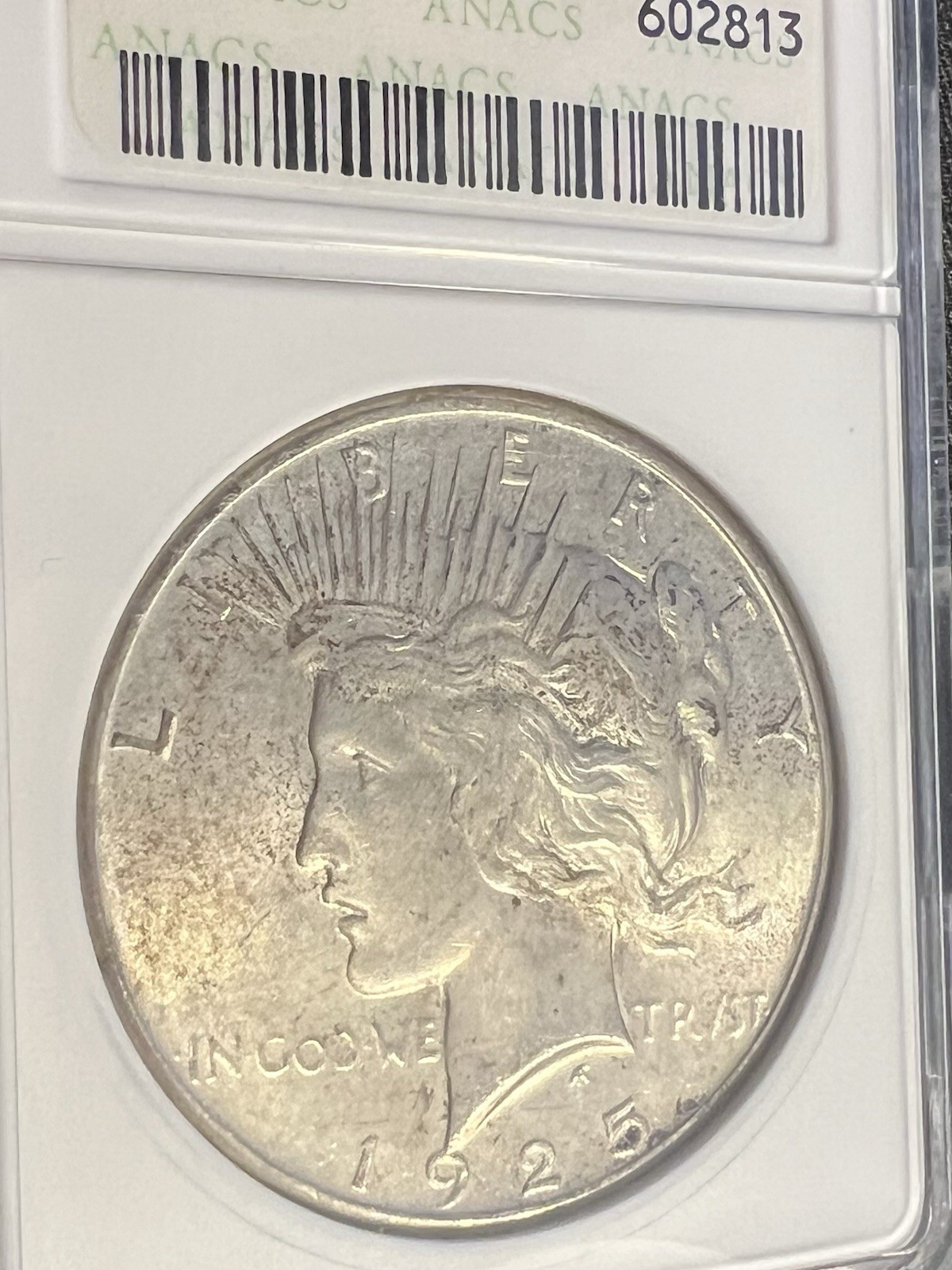 1925-P Peace Silver Dollar -- ANACS MS64 -- old Soapbox Holder!