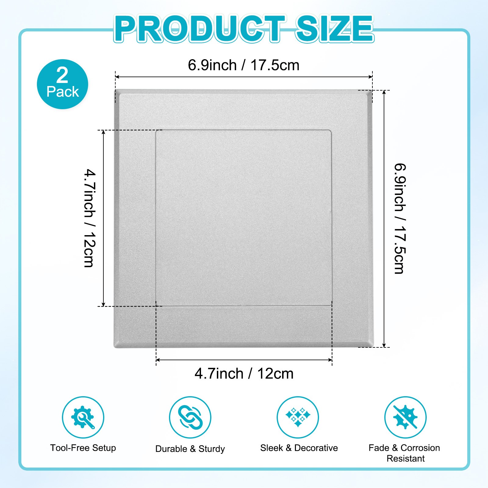 2-Pack Access Panel for Drywall, 5x5" Plastic Removable [Silver Tone, Square]