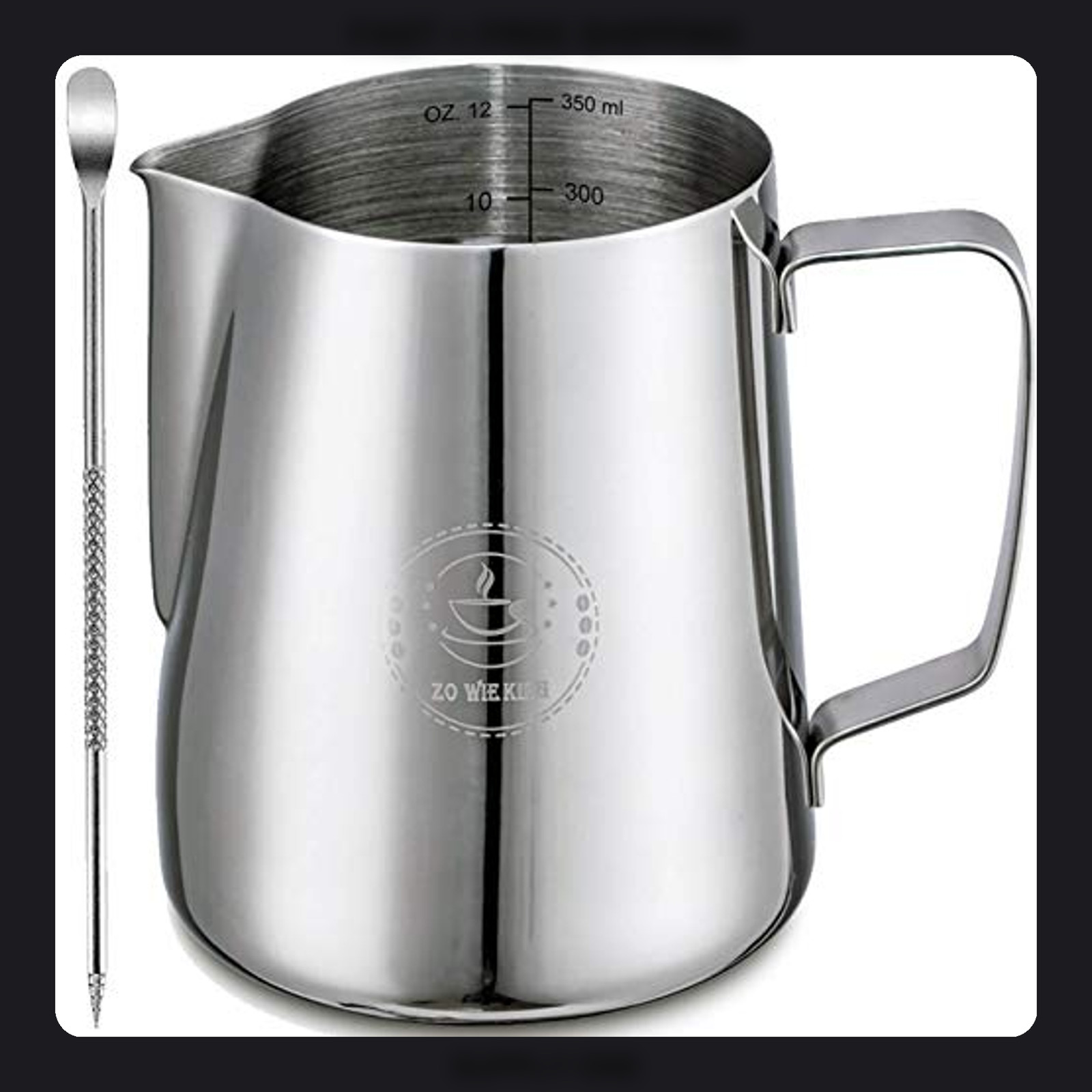 Zowie King 12oz Stainless Steel Milk Frothing Pitcher with Latte Art Pen