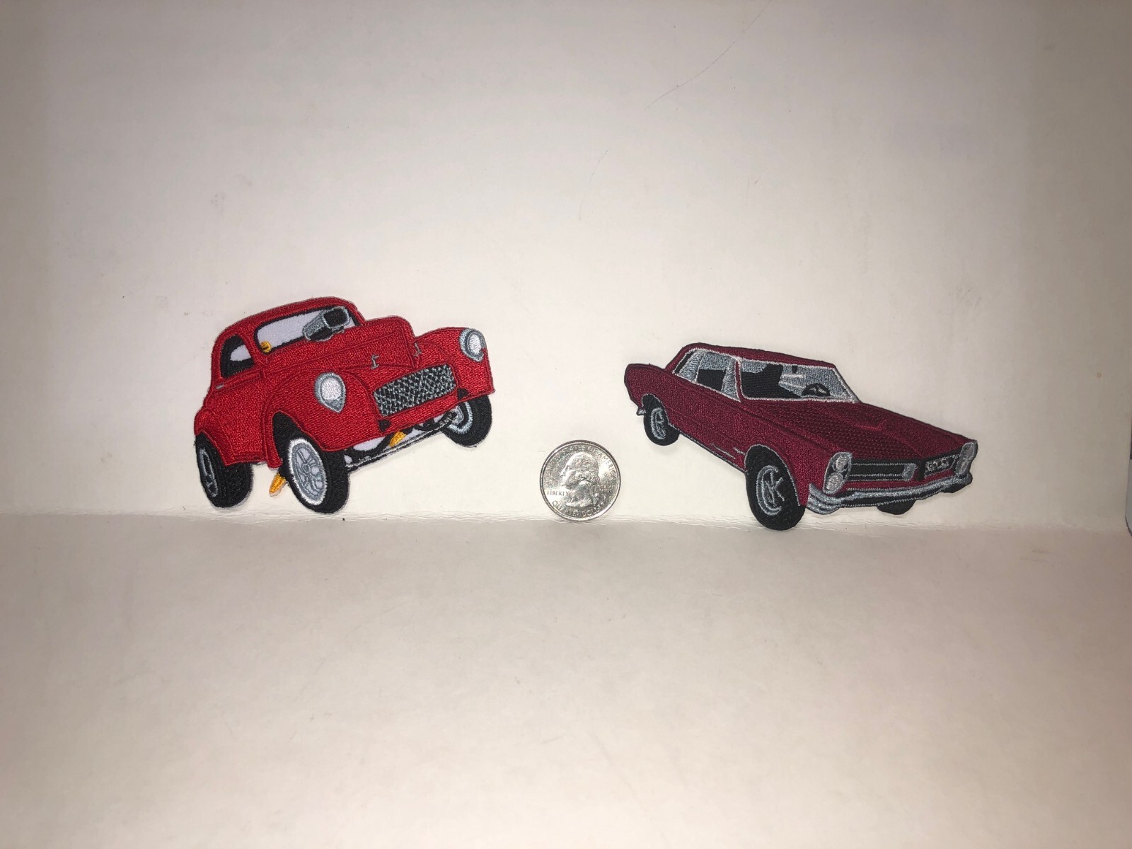 WILLYS GASSER AND PONTIAC GTO  EMBROIDERED IRON ON CAR CULTURE PATCHES