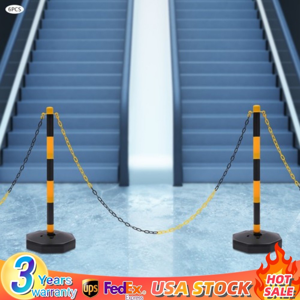 Parking Water Fillable Safety Bollard 6 Pack, Chain Link Traffic Barrier