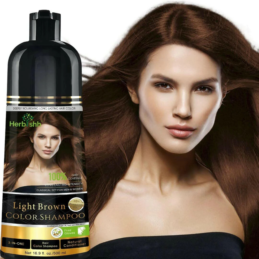Herbishh Hair Color Shampoo Gray Hair 3-In-1 Ammonia-Free 500ml Light Brown