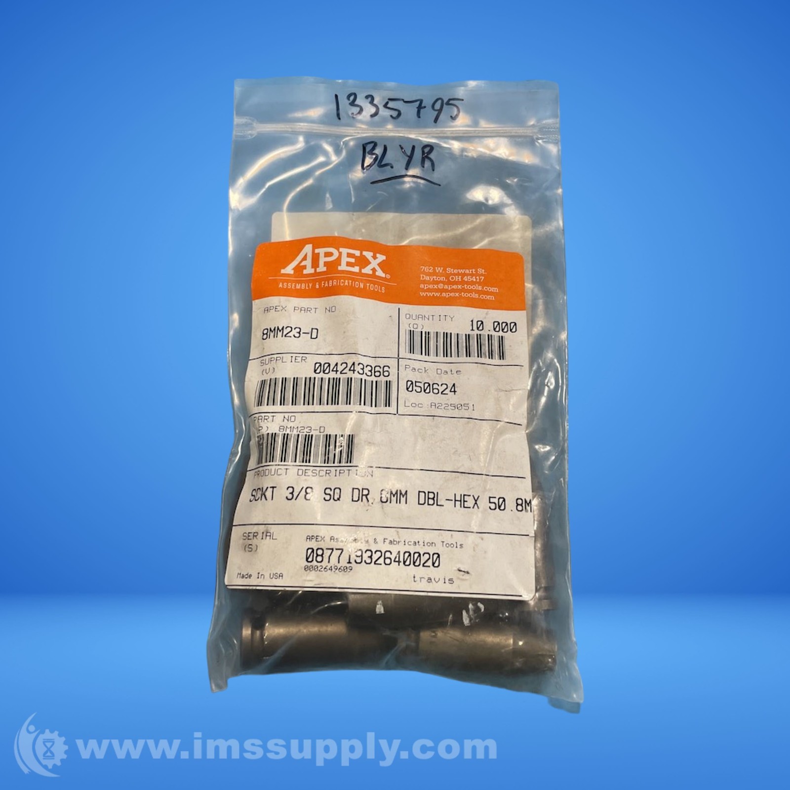 APEX 8MM23-D Long Impact Socket Bag of 10 FNOB