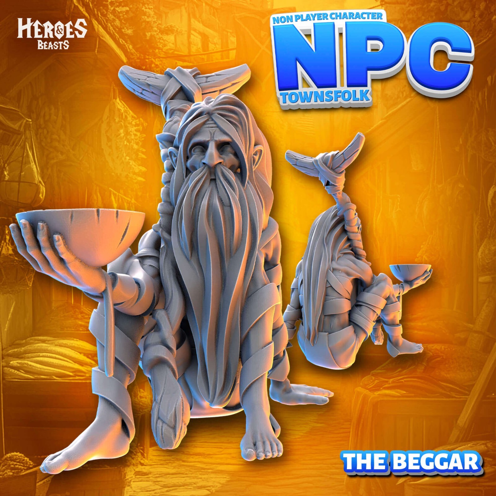 Dungeons & Dragons NPC Character - Male Human - Beggar - Town Folk