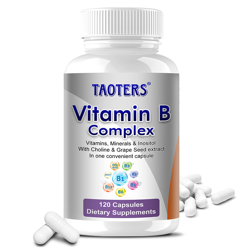 Vitamin B Complex Capsules B1 B2 B3 B5 B6 B12 Folic Acid and Biotin Energy
