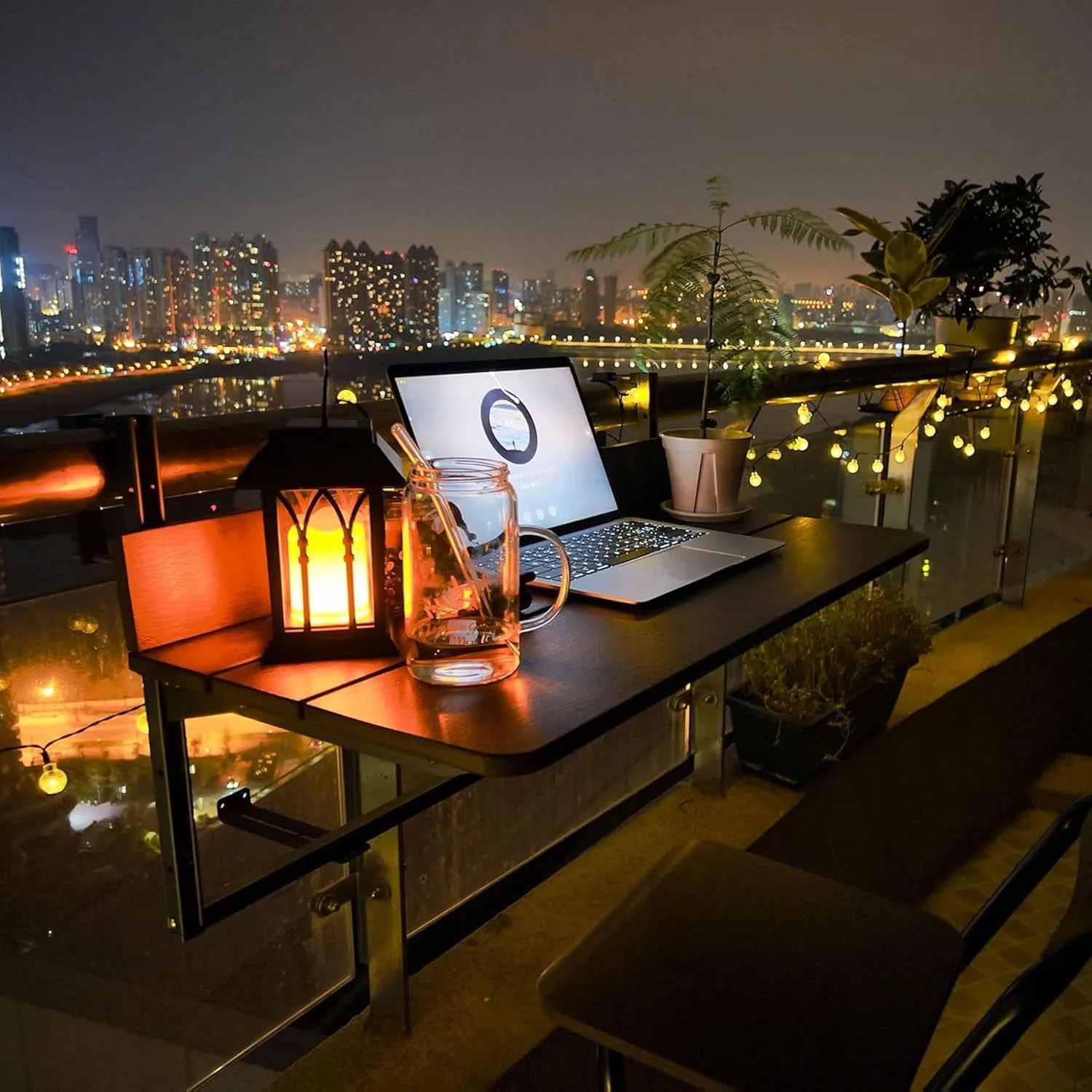Foldable Balcony Bar Table for Railings, Folding Hanging Deck Rail Table for Sma