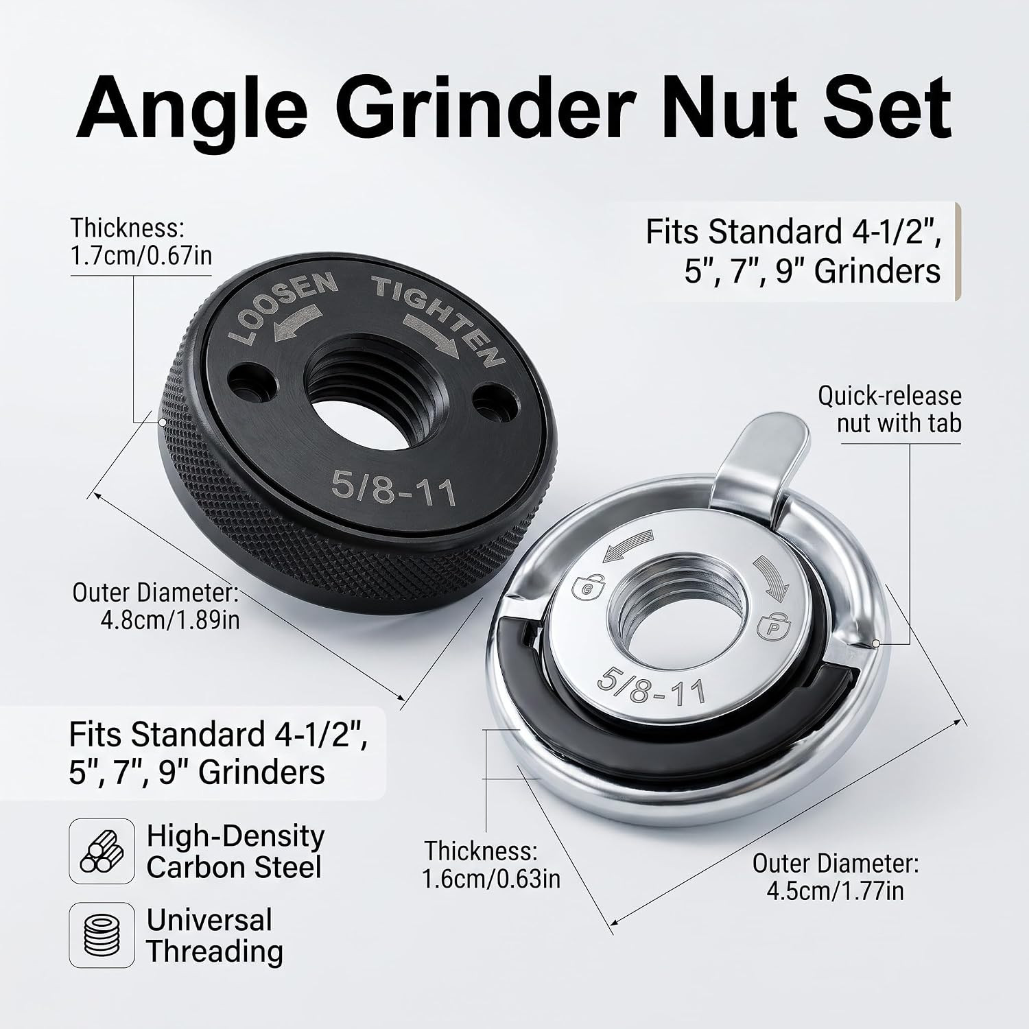 2Pcs 5/8"-11 Thread Angle Grinder Flange Nuts, Tool-Free Quick Release Locking