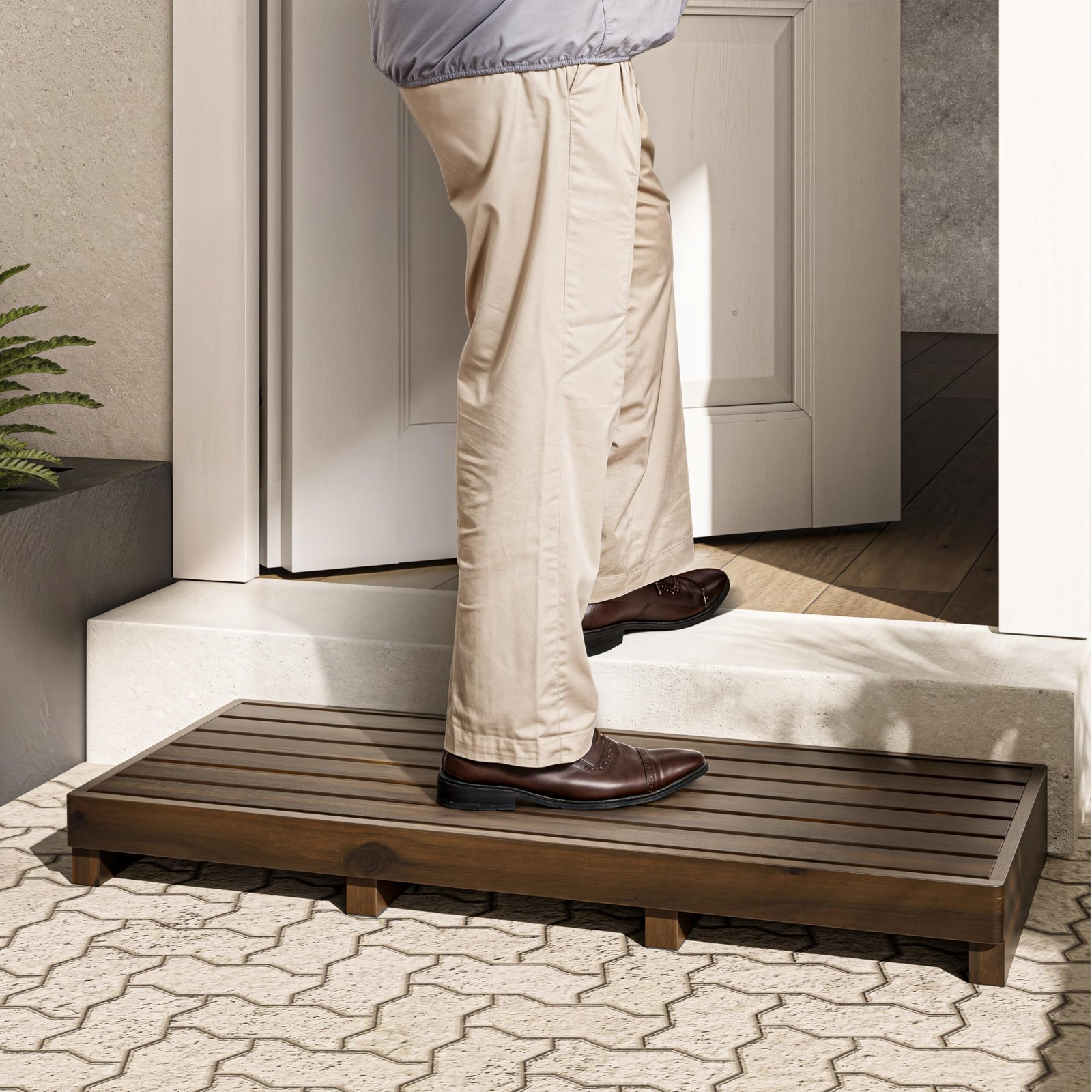 Step Stool for Elderly 35" Length - Acacia Wood 550 Lbs Load Capacity