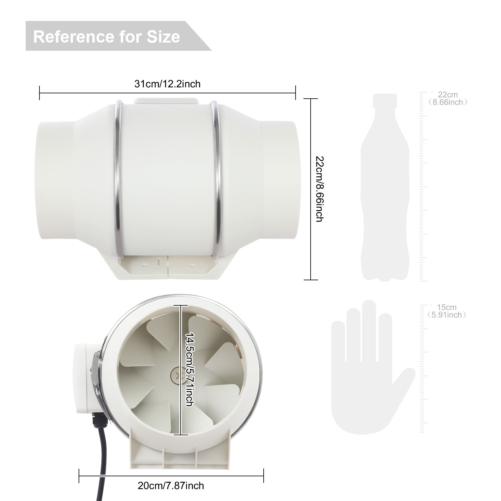 6''High Efficiency Inline Duct Fan for Mixed Flow Ventilation Exhaust System 11V