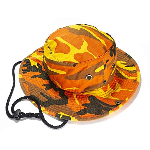 Unisex 100% Cotton Camo Bucket Hat Fishing Hunting Large-X-Large Orange Camo