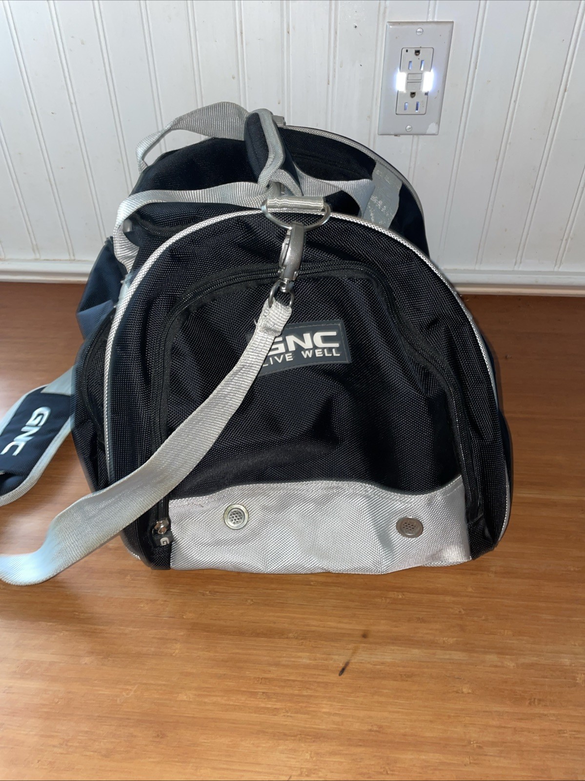 GNC Live Well Duffle Bag Black Gray Handles Adjustable Strap LOGO