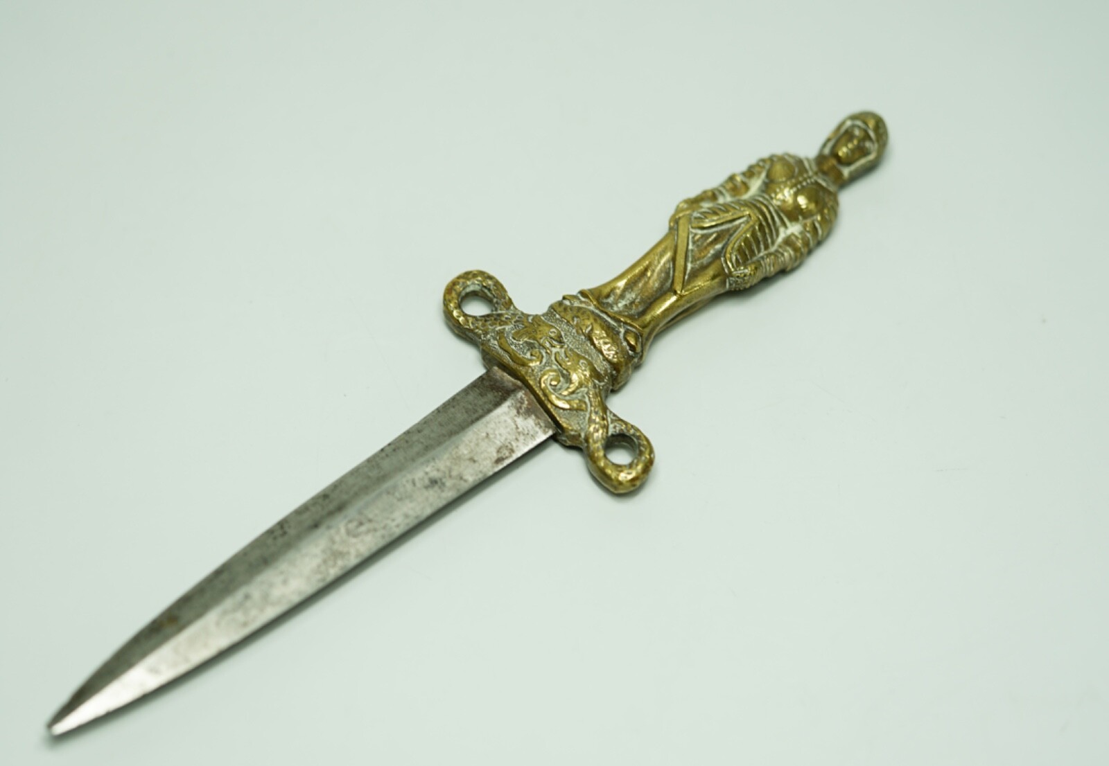 19c. French Romantic Dagger Knife Cast Bronze Woman Knight Sword Serpents Snakes