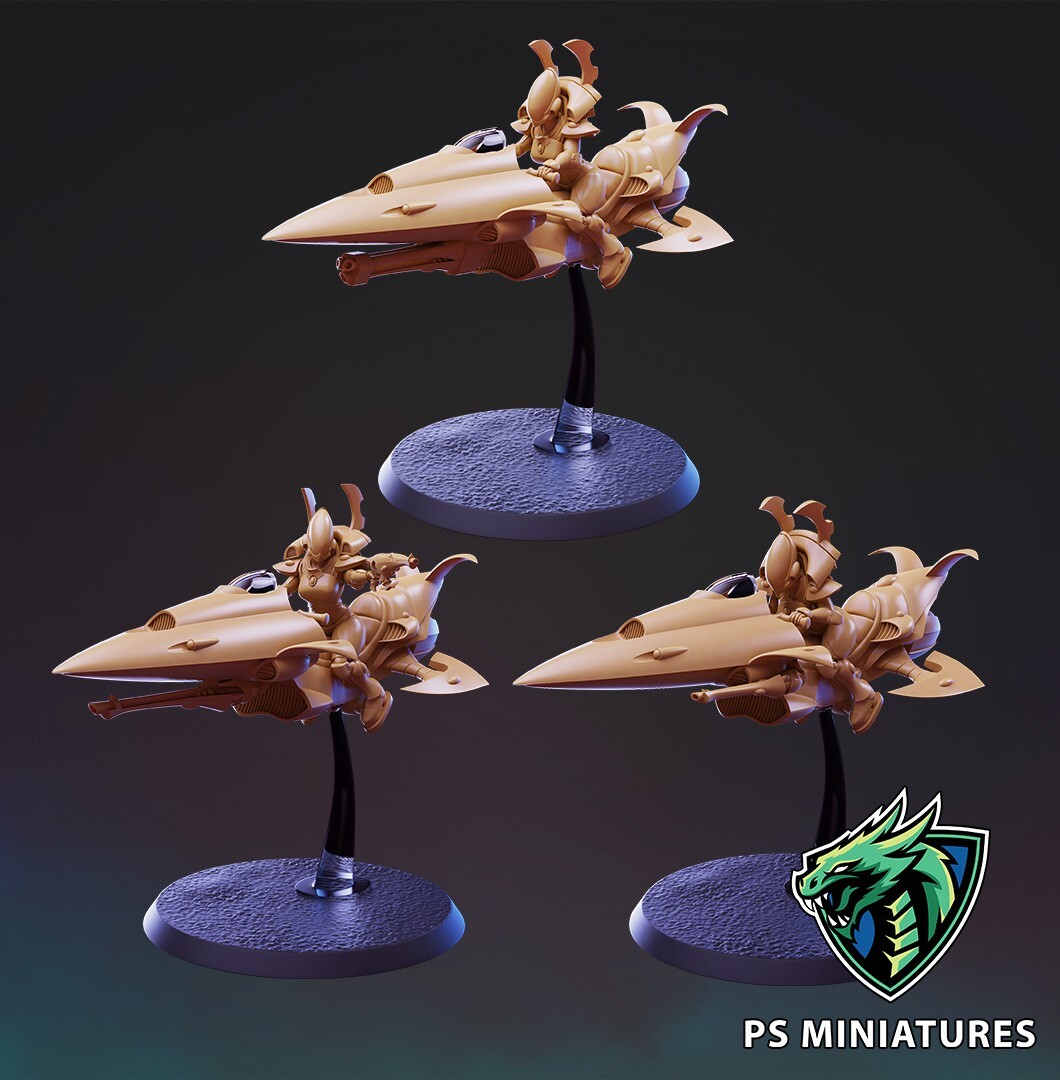 squad of 28mm or 32mm multipart kit wargaming female miniatures hover bikes