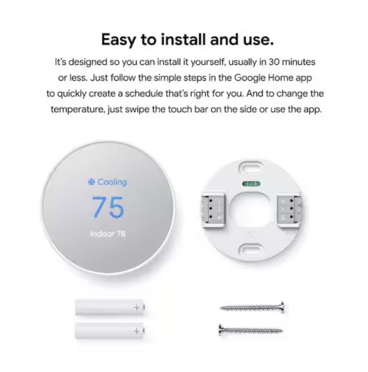 Google Nest Thermostat Wi-Fi Programmable Touch, Google Home Compatible Charcoal