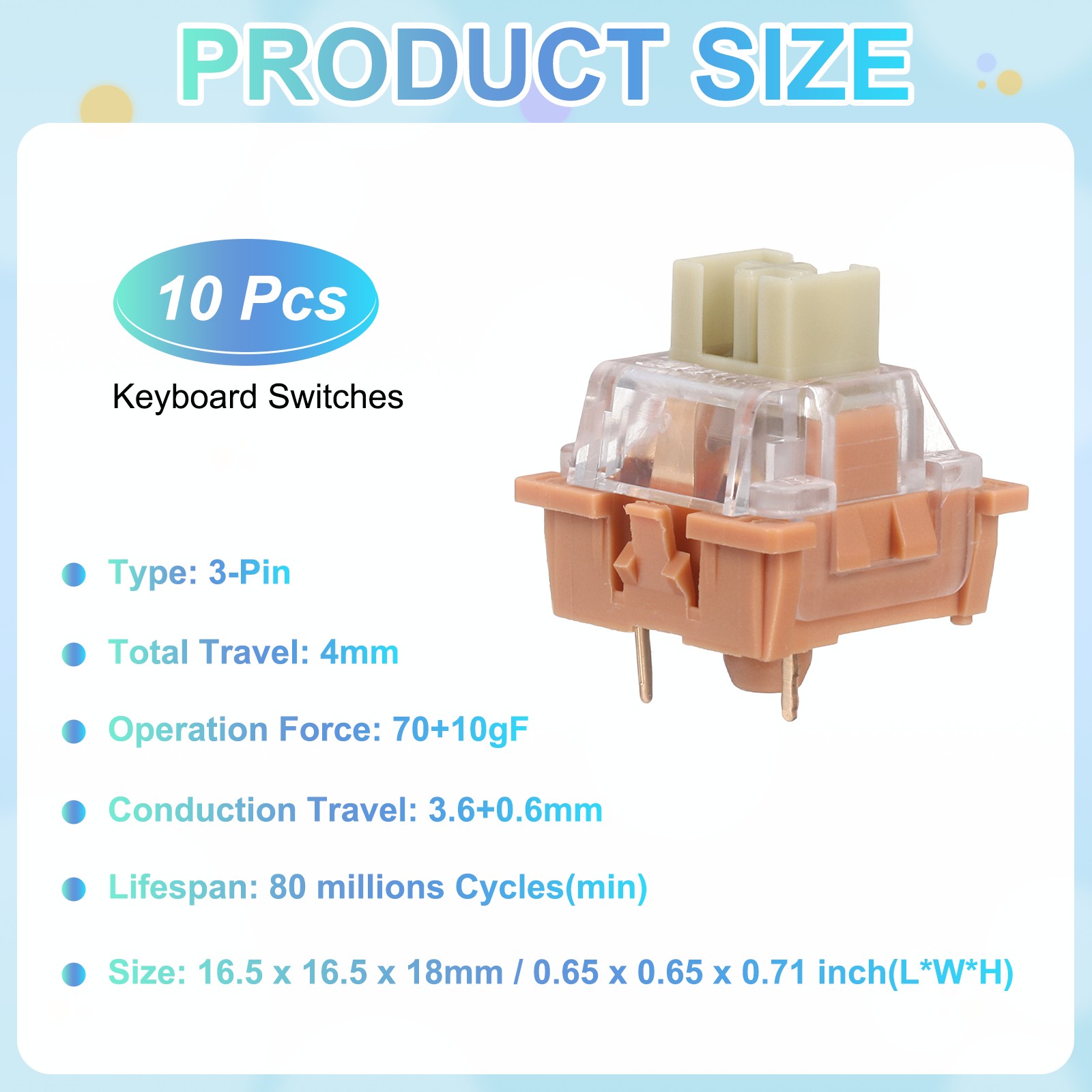 10pcs Light Brown Keyboard Switch 3-Pin 70gf Linear Keyboard Switch Replacement