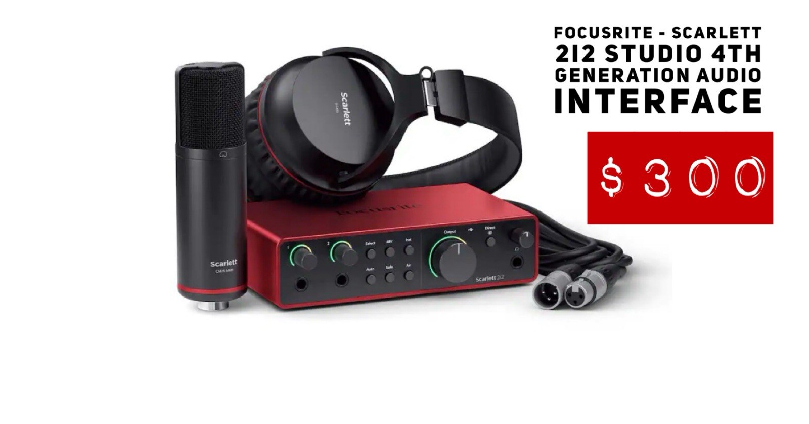 Focusrite Scarlett 2i2 Studio 4th Gen Audio Interface Mic Headphones Cable