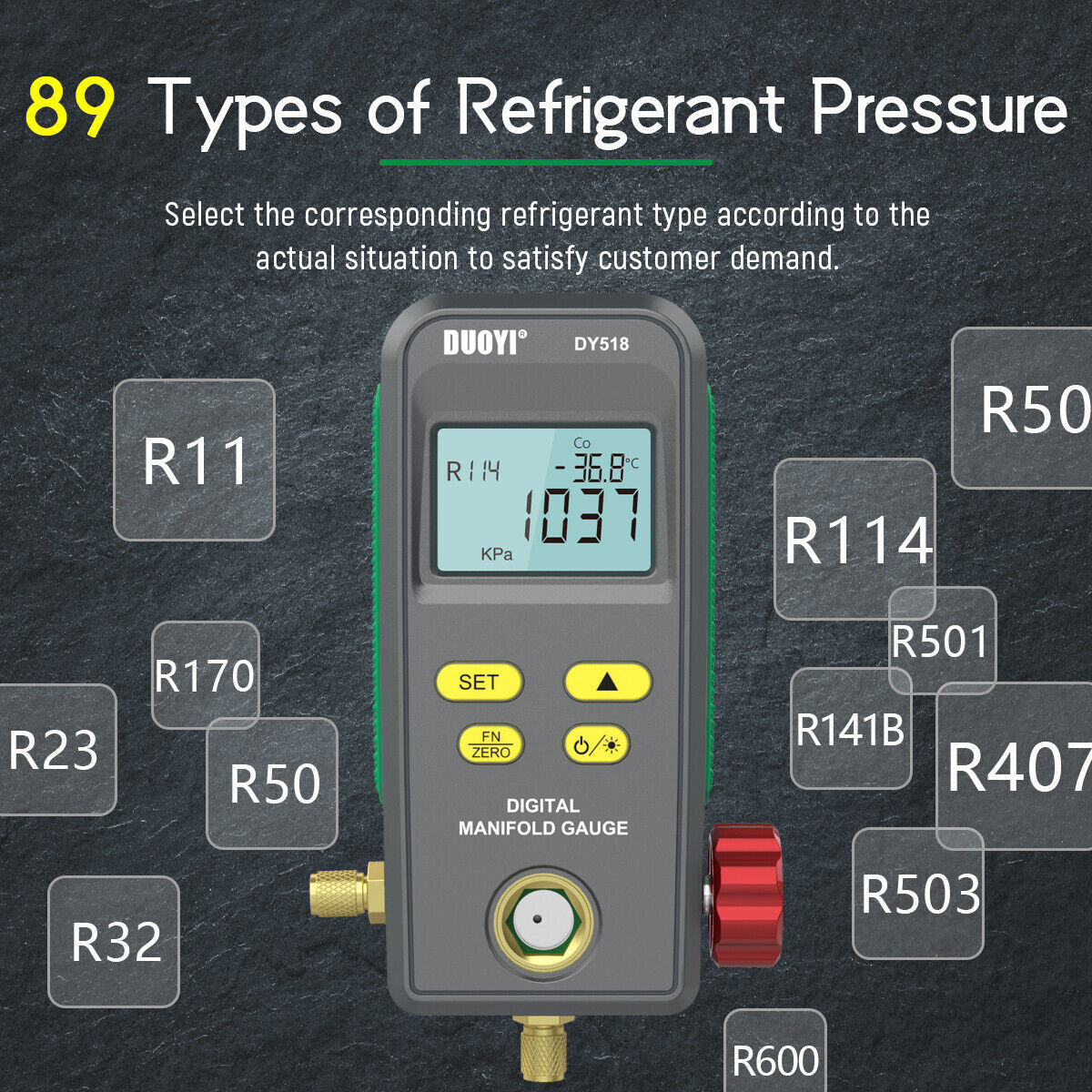 Refrigeration Digital Pressure Gauge Set HVAC System Manifold Temp Vacuum Test