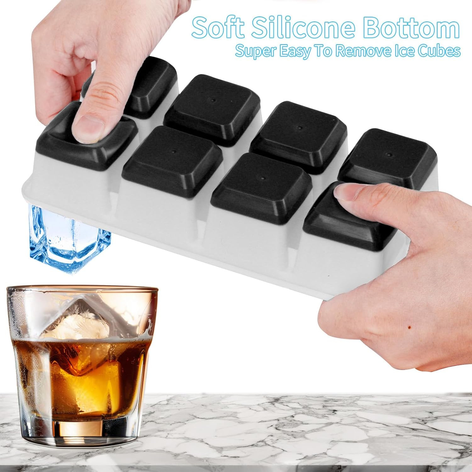 Large Ice Cube Trays with Lid, 2 Pack Stackable Silicone Ice Cube Molds for Fre
