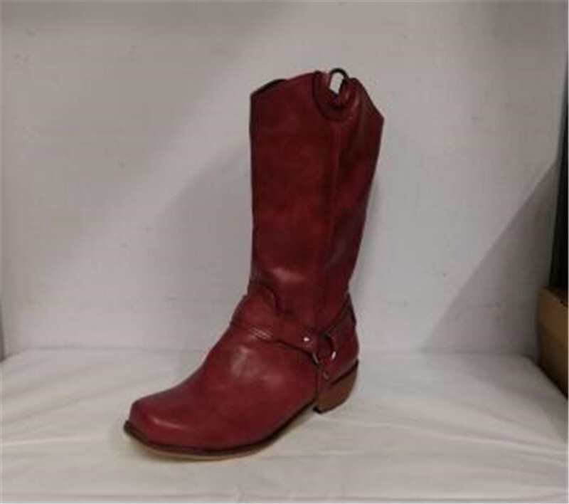 Men's Ankle Boots Leather Motor Cowboy Western Square Toe Zipper Shoes Boot