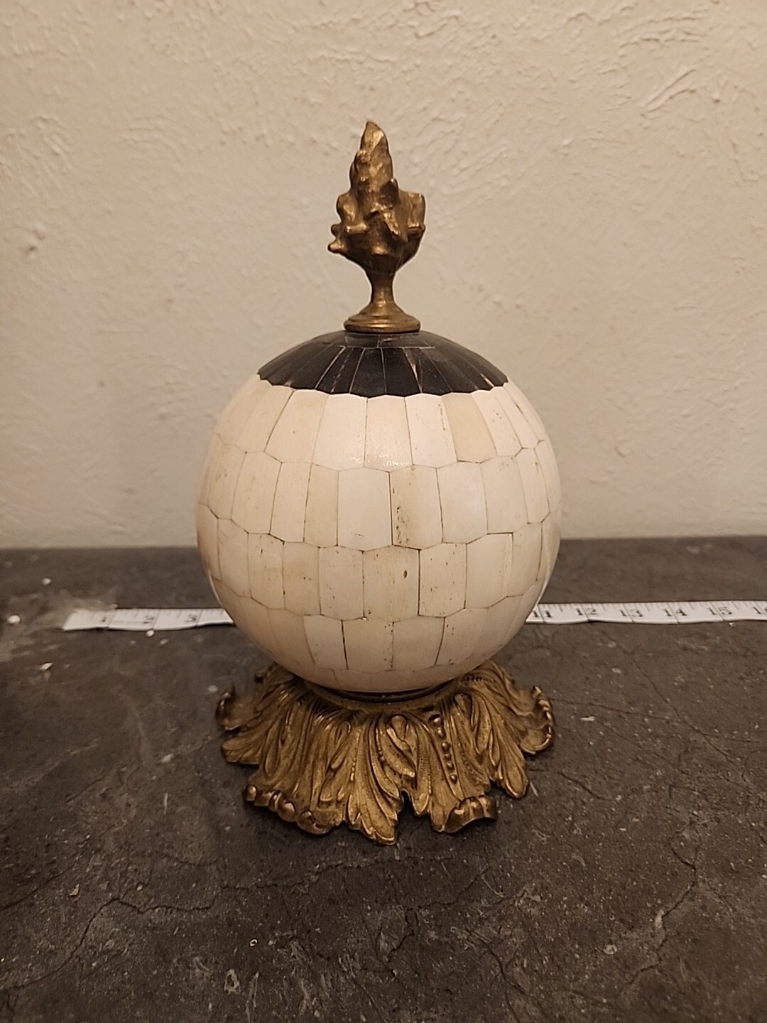Bronze Inlaid Bone Globe 10" Vintage Antique Decorative Desktop MCM Decor India