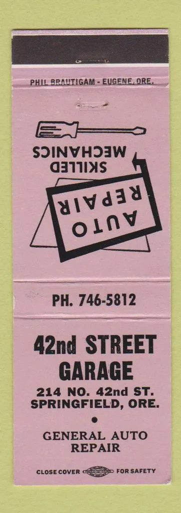 Matchbook Cover - 42nd Street Garage Springfield OR