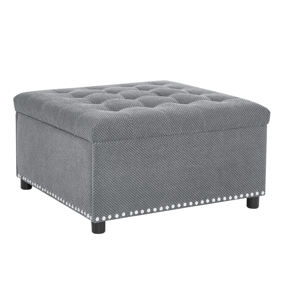 Storage Ottoman, Tufted Footstool, Nailhead Trim Ottoman, Square Storage Ottoman