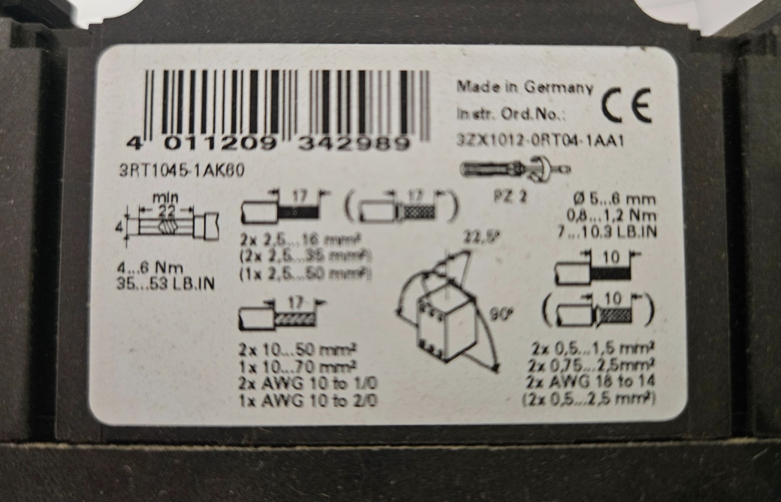 Siemens 3RT1045-1AK60 3-Pole Lighting Contactor